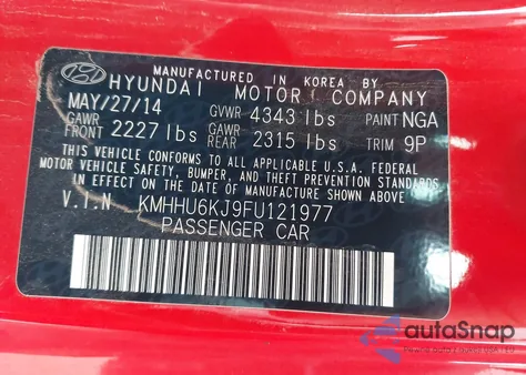 2015 Hyundai Genesis Coupe 3.8L/3.8 R-Spec/3.8 Ult from USA, damaged, VIN KMHHU6KJ9FU121977